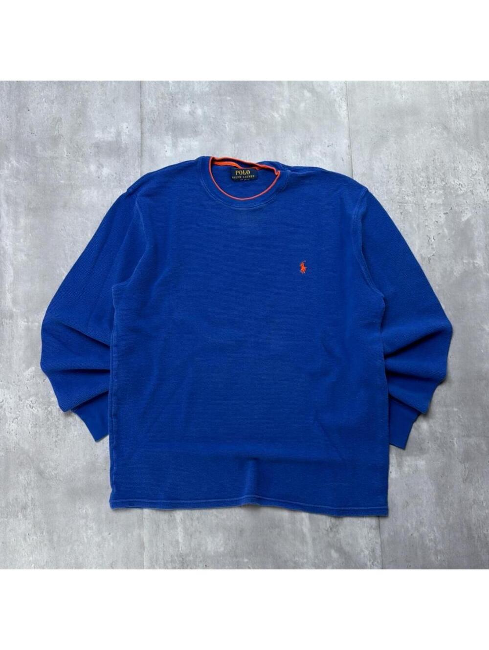 Y2K Blue Polo Ralph Lauren Grunge Skater Long Sleeve Thermal Shirt
